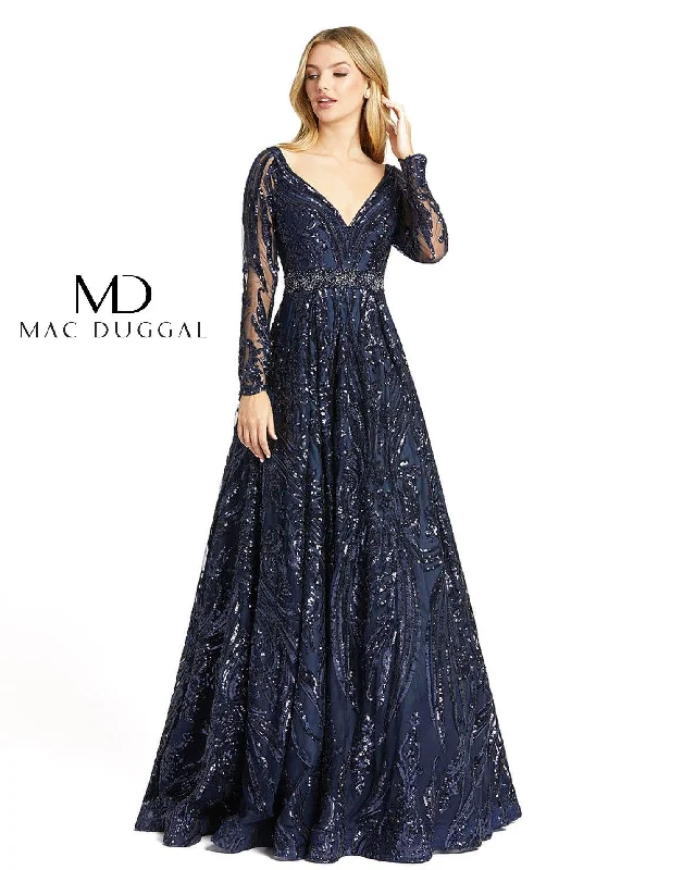 TightturnMac Duggal Long Sleeve Embellished V Neck Ball Gown