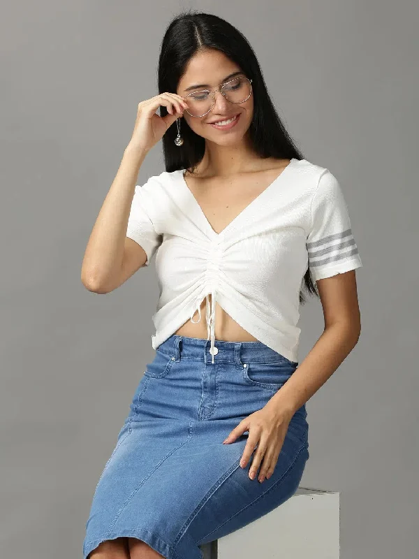 CroptopnetworkWomen's White Solid Fitted Crop Top-GF-N277-White