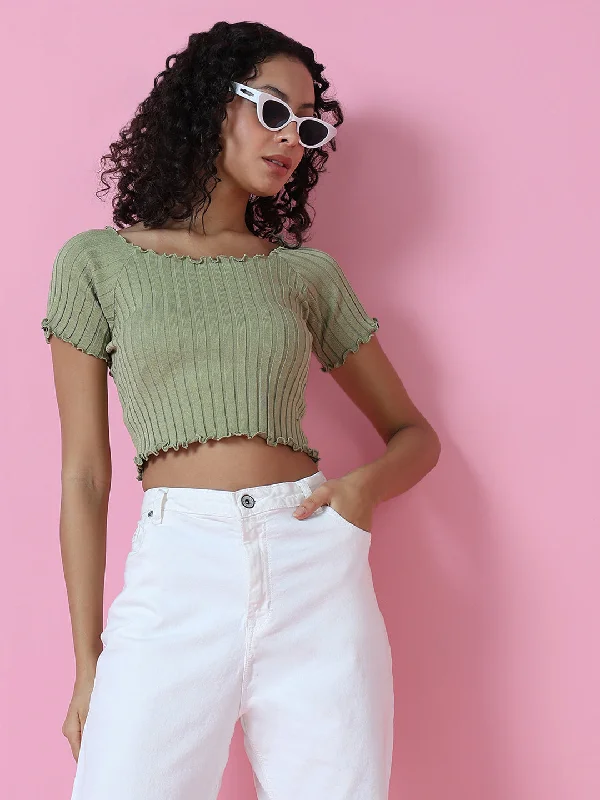 CroptopsilkWomen Green Solid Crop Top-BEC-2020-Green