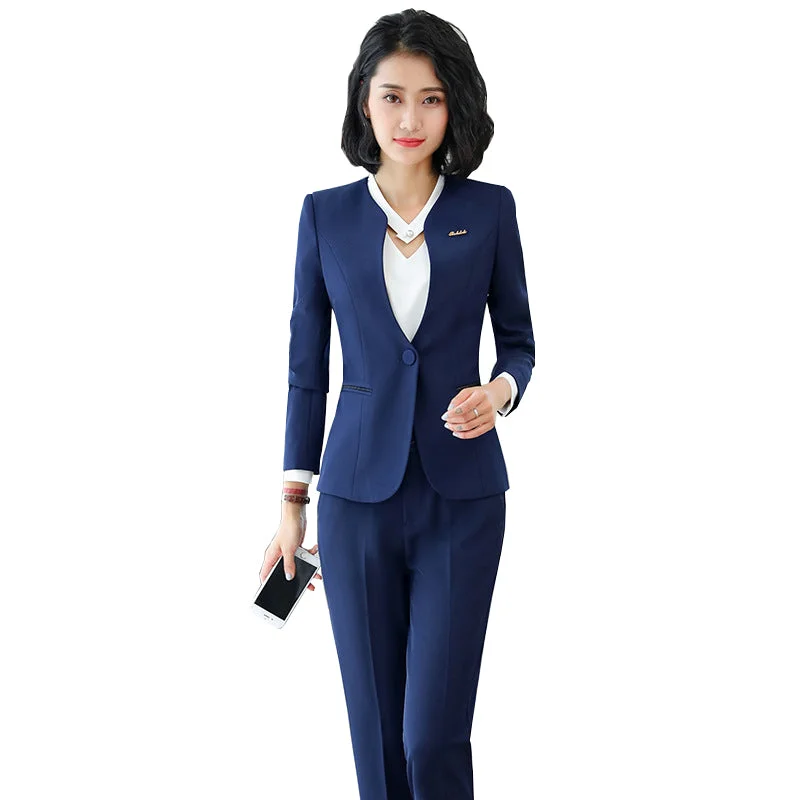 China Factory Direct Sell 2 Piece Set Professional work Pant suit formal long sleeve Keep Slim blazer for office lady women wear