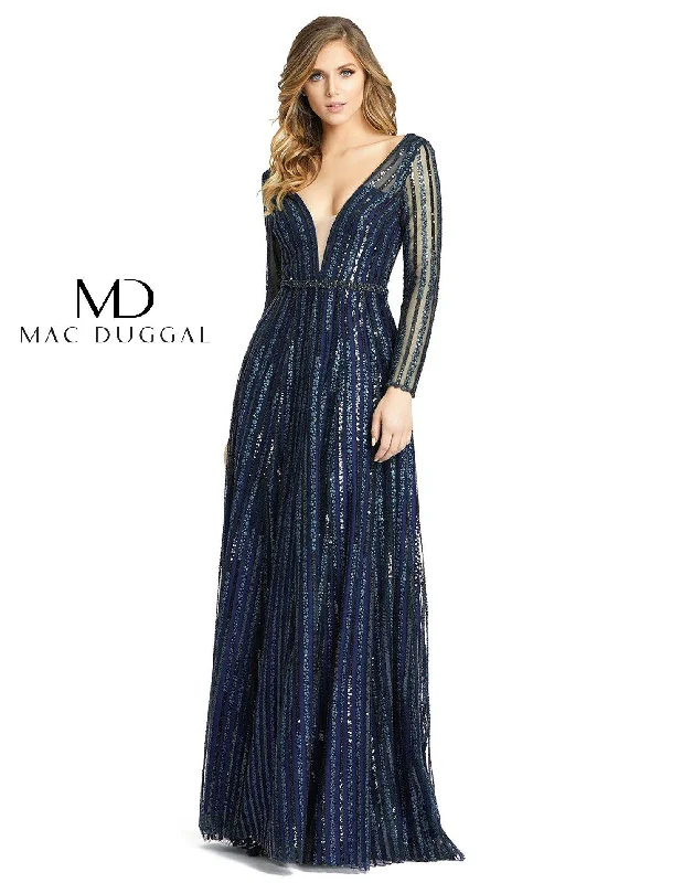 TightlegMac Duggal 11184 Long Sleeve Striped Sequins Dress