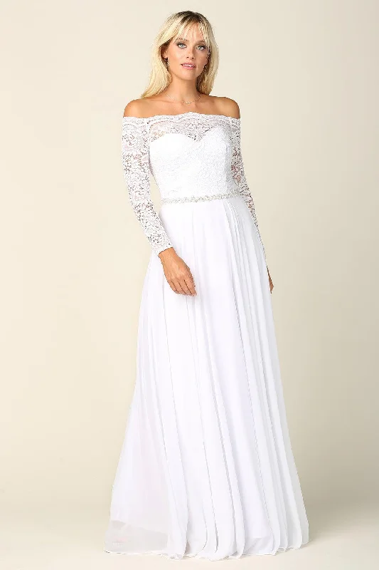 TightsuitLong Off Shoulder Lace Chiffon Wedding Dress Sale