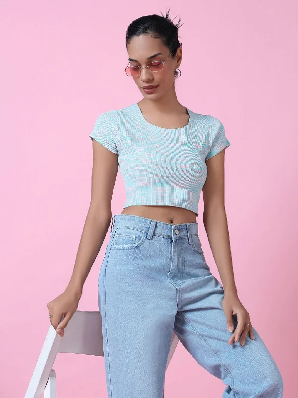 CroptophemWomen Blue Solid Crop Top-TO-002-Blue