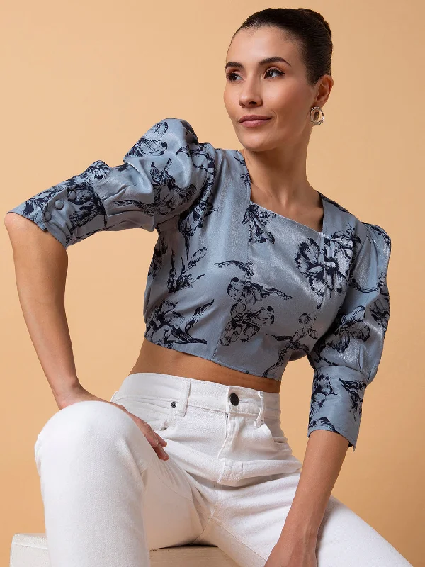 CroptopcyberWomen Floral Grey Blouson Crop Top-AE-10679-Grey