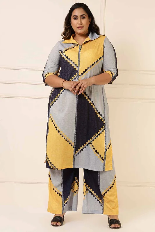 Plus Size Yellow Black Geometric Print Coord Set