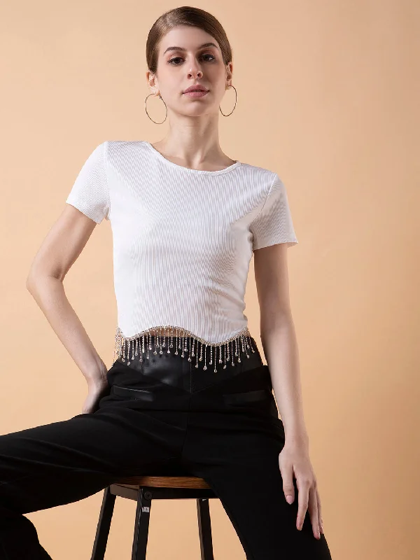 CroptopaumentedWomen Solid White Crop Top-5-White