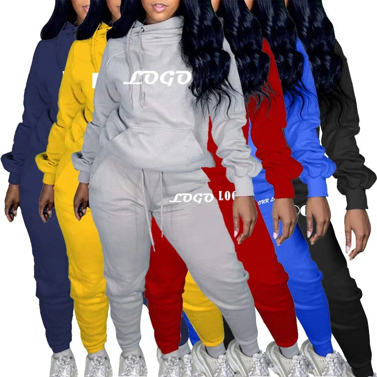 Wholesale Two Piece Sweat Suit Women Jogging Suits Hoodies Custom Two Piece Suit Tshirts With Logo Custom Logo Printed Shirts