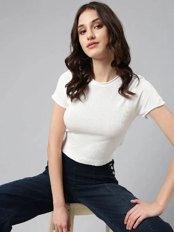 CroptopqualityWomen Off White Solid Fitted Crop Top-RF-3489-Offwhite