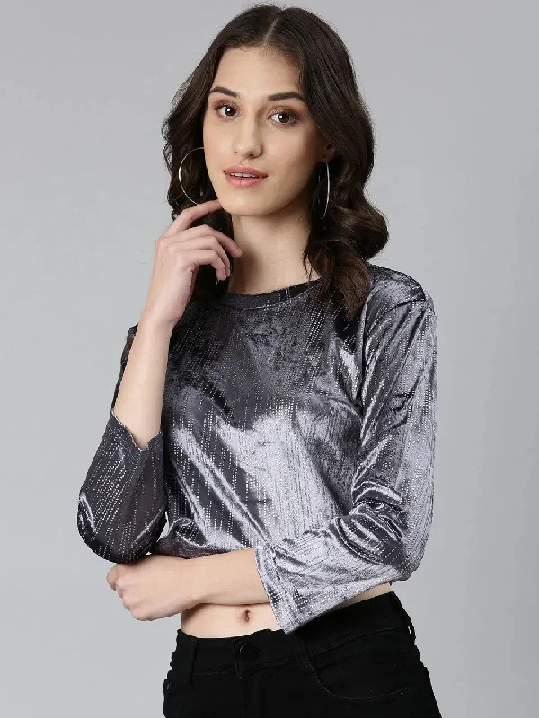 CroptopbrandWomen Grey Printed Crop Top-AE-10668-Grey