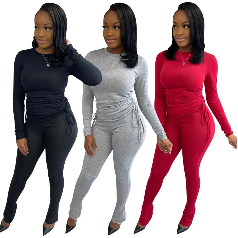 American 2022 trending fall new 2 piece pants set woman boutique apparel basic clothing women fall 2022 clothes for boutique