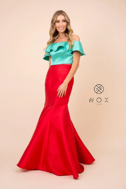 TightweaveLong Two Piece Crop Top Off The Shoulder Prom Dress