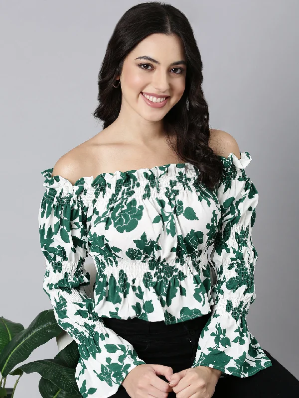 CroptopheritageWomen Floral Green Crop Top-8118-Green