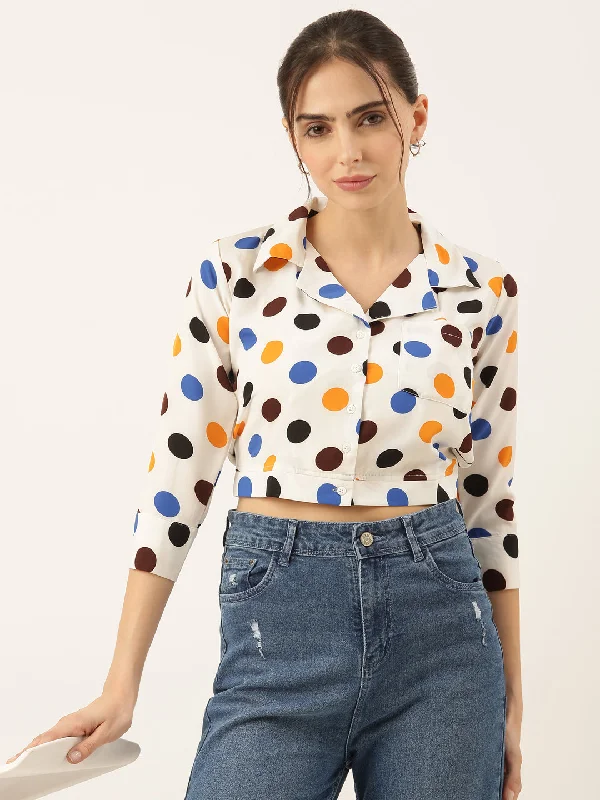 CroptoptailorWomen Polka Dots Off White Crop Top-AE-10328-Offwhite