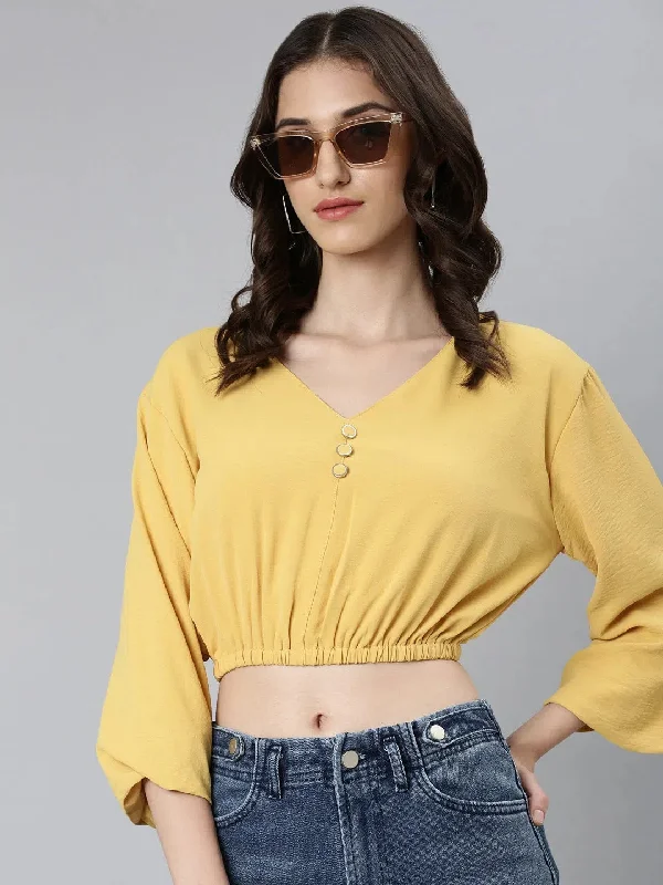 CroptopdesignWomen Mustard Solid Blouson Crop Top-AE-10772-Mustard