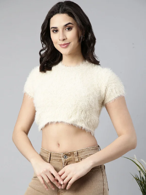 CroptoplightweightWomen Solid Cream Crop Top-CHN-8123-Cream