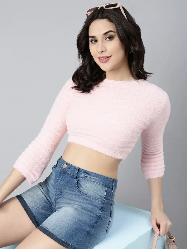 CroptopcollectorWomen Solid Pink Crop Top-CHN-28CX48-Pink