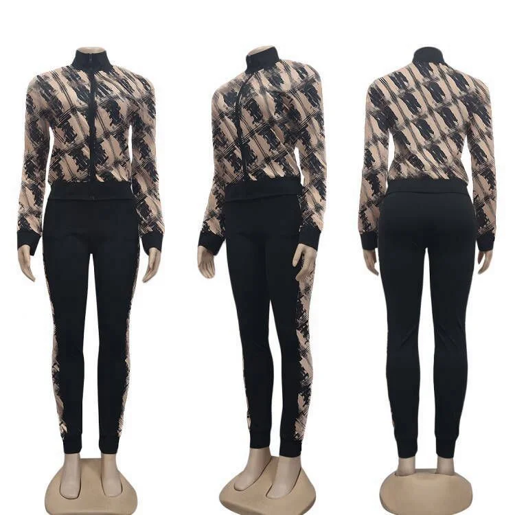 hot sale luxury brand women's clothing new sports commuter fashion printing two piece casual sets