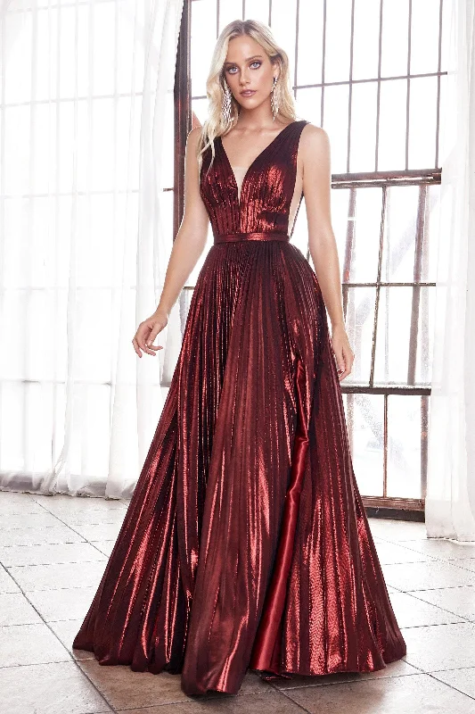 TightlaceCinderella Divine CD160 Long Formal Metallic Pleated Prom Dress