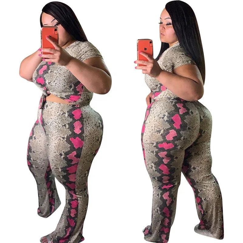 Wholesale Women's Spring Clothing Fashion Slim Sexy Plus Size Women Clothing 2021 New Snake Print Two-Piece Suit