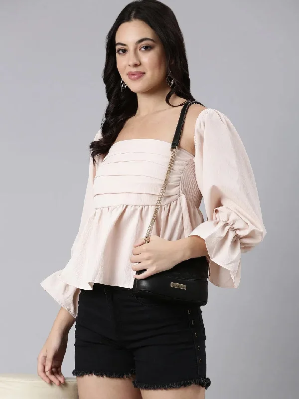 CroptopfashionWomen Solid Peplum Peach Crop Top-301-Peach