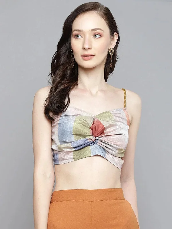 CroptopcottonWomen Multicolour Striped Strappy Crop Top