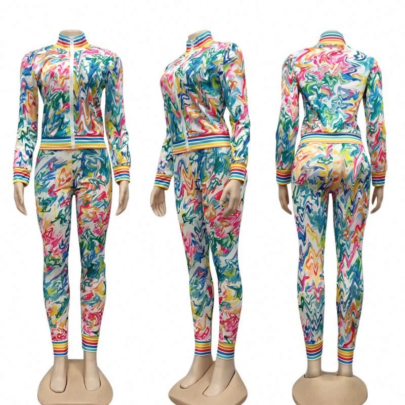 Hot sale designer clothing brand women's fashion casual sports printed tie-dye two-piece suit