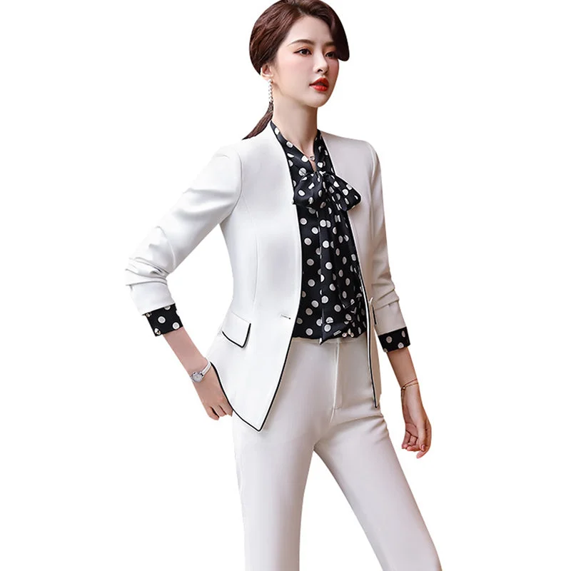 China Factory Direct Sell 2 Piece Suit Set for Women White Pant Suits Business Office Lady Work Wear Formal Blazer with Trouser