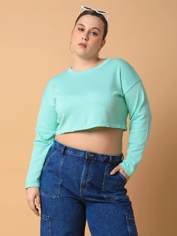 CroptopfitWomen Solid Sea Green Crop Top-FG-4-Seagreen