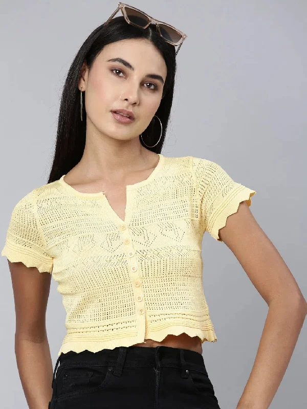 CroptopsceneWomen Yellow Textured Crop Top-SNC-13039-Yellow