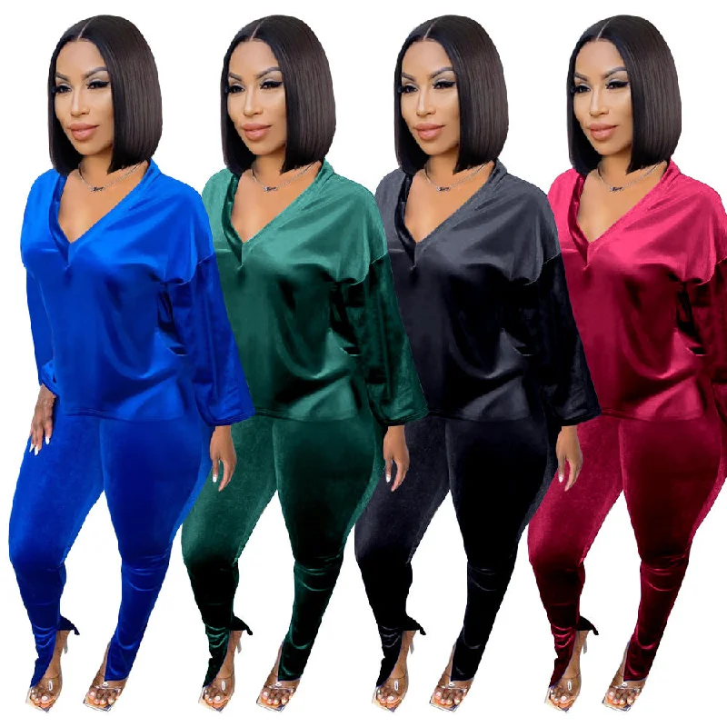 New Arrivals 2022 Women's Wholesale Sports Shirt Casual long sleeve 2 Piece Outfit Sweat Suit Two Piece Sets velour tracksuit