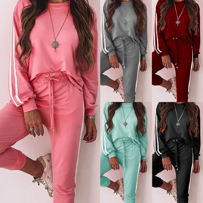 Fashionable Casual Patchwork Track Suit Uniform Fall Long Sleeve Outfit Button Closure Short Coat Pant Women 2 Piece Workout Set