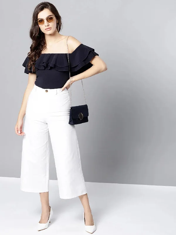 CroptopoutfitBlack Frilled Bardot Crop Top-VVV784-XS