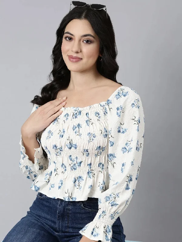 CroptopstartupWomen Floral Peplum Blue Crop Top-680-1-Blue