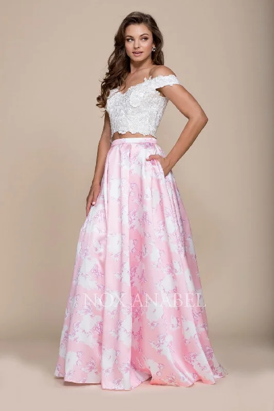 TightcollarLong Two Piece Floral Print Prom Dress