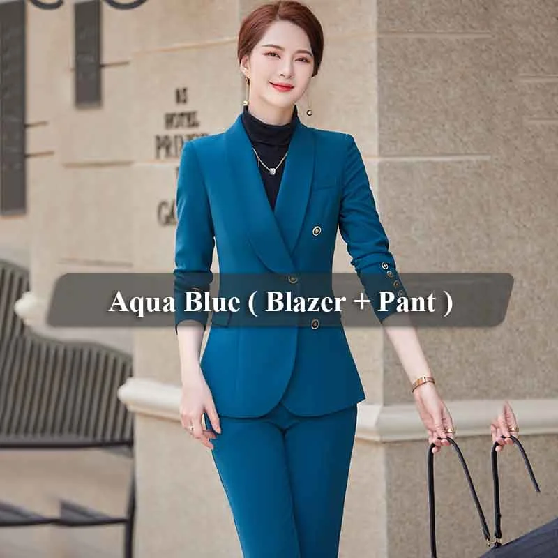 2 Piece Aqua Blue Pant Suit