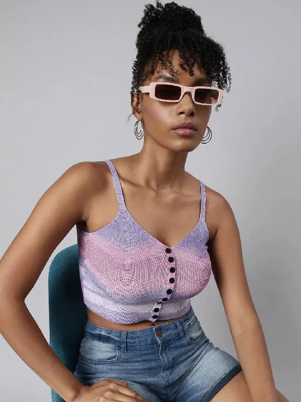 CroptopsleeveWomen Lavender Tie and Dye Bralette Crop Top-CHN-54165-Lavender