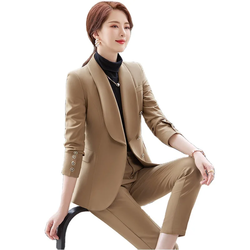 High-quality Wholesale Shawl Collar 2 Piece Suit Set for Women Business Office Lady Work Wear Business One button Pant Suits