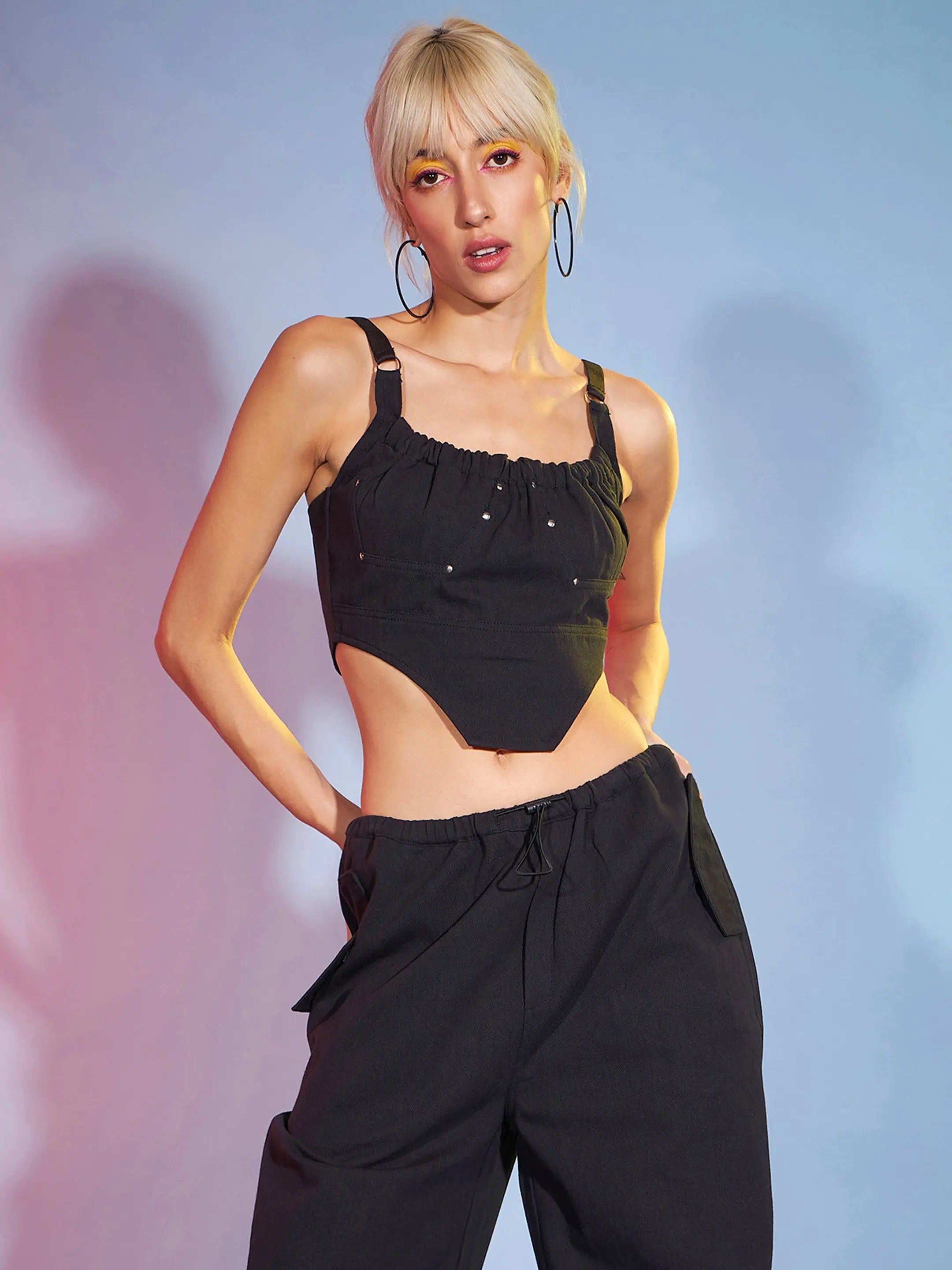 CroptoparWomen Black Twill Bustier Crop Top-SFTOPS41490XS