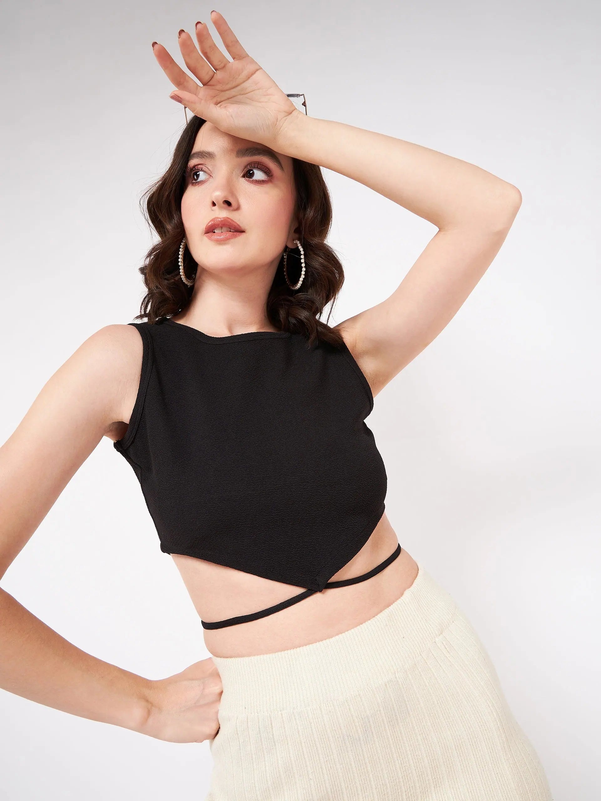 CroptopsecuritySolid Basic Crop Top With Tie-Up