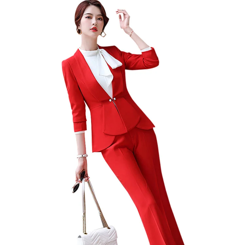 High-quality Wholesale Hidden Breasted 2 Piece Suit Set for Women Business Office Lady Work Wear Formal Business Pink Pant Suits