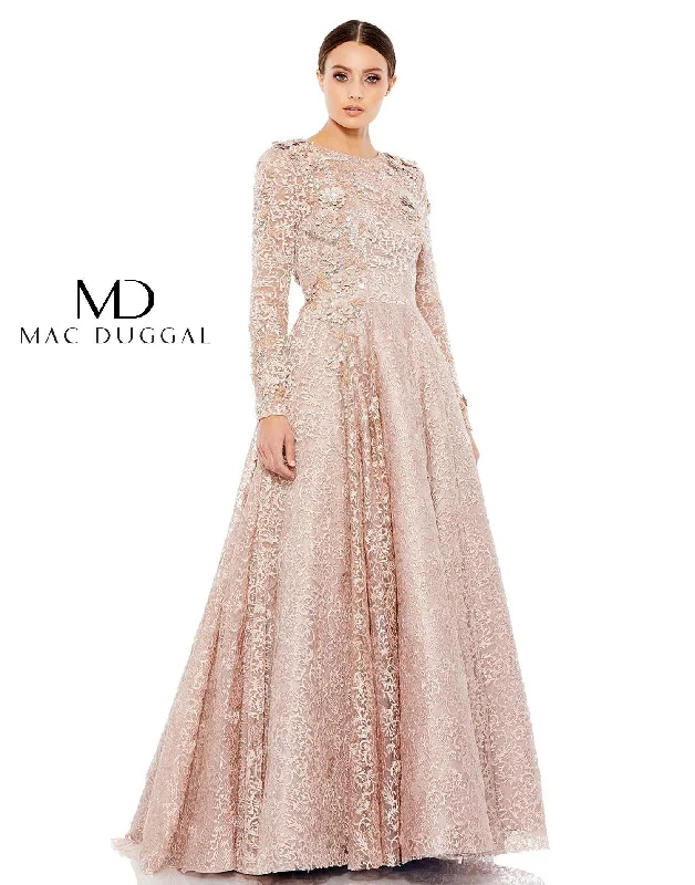 TightcommunityMac Duggal Embroidered Long Sleeve A Line Ball Gown