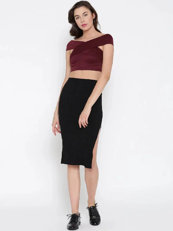 CroptopwebWine Bandage Bardot Crop Top