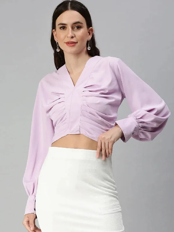 CroptoppatternWomen's Lavender Solid Crop Tops-AE-10310-Lavender