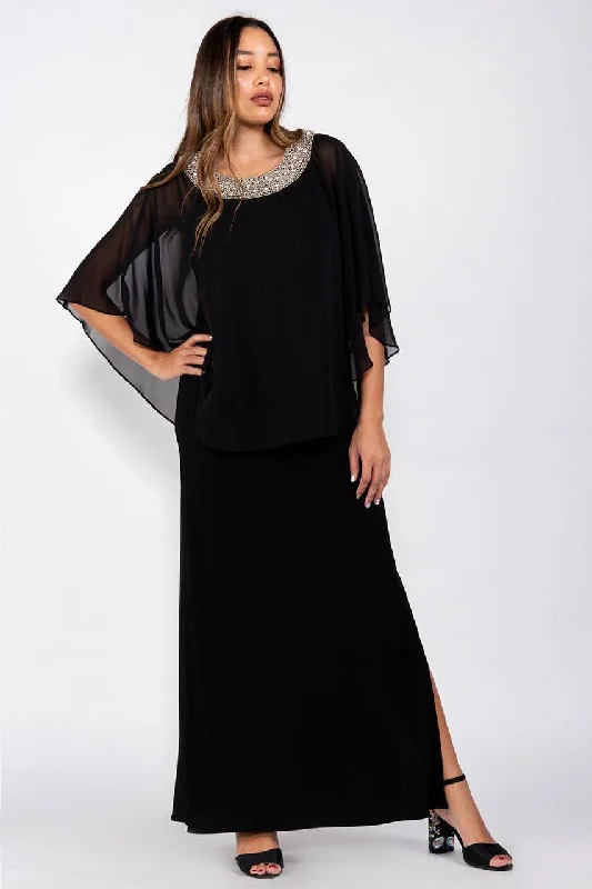 TightbuckleR&M Richards 2328 Long Formal Chiffon Cape Dress Black Sale