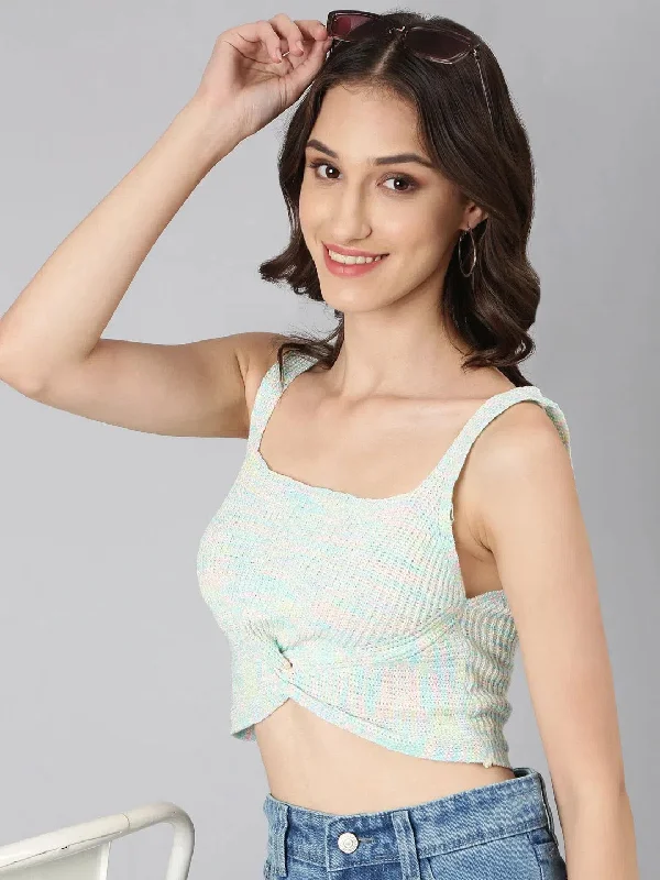 CroptoplightweightWomen Sea Green Textured Bralette Crop Top-SNC-3609-Seagreen