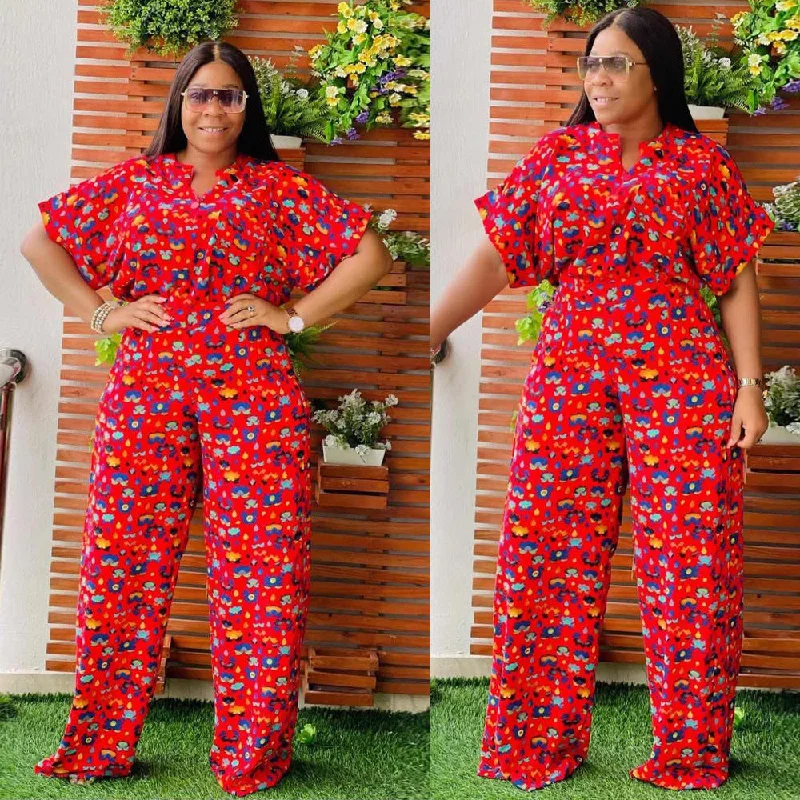 J&H 2023 new arrivals plus size jumpsuits all over printed fashion wide leg pants set africa design elegance fall outfits