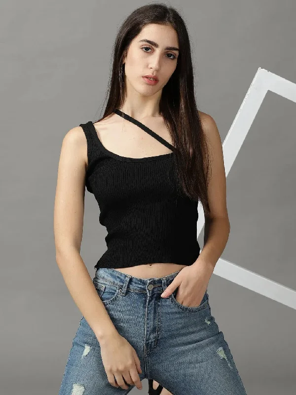 CroptopinnovationWomen's Black Solid Fitted Crop Top-OC-A1233-1-Black