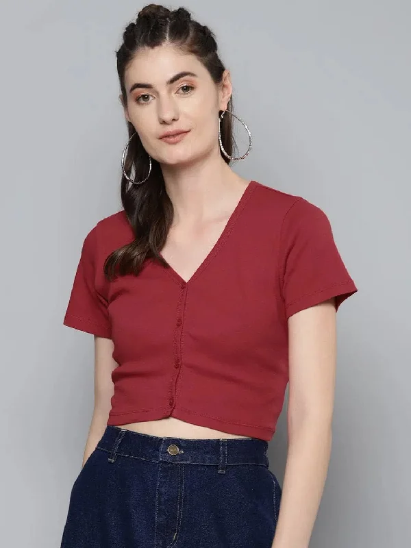 CroptopartisanRed Front Button Crop Top