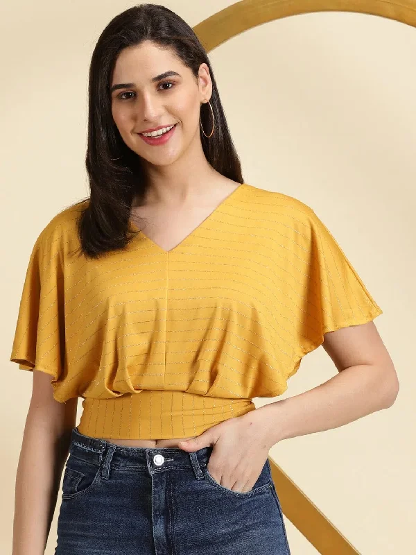 CroptoptailorWomen's Mustard Striped Blouson Crop Top-AE-10578-Mustard