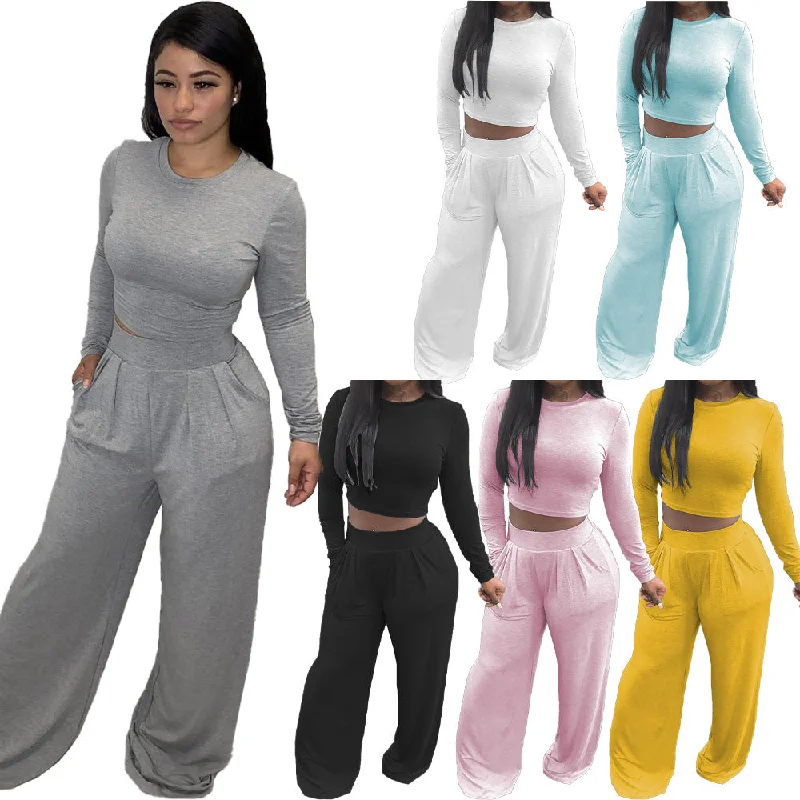 2022 Womens Winter Clothing  Fashion Crop Jogger Thick Fleece Two Piece Pants Set Sweatpants And Hoodie Set